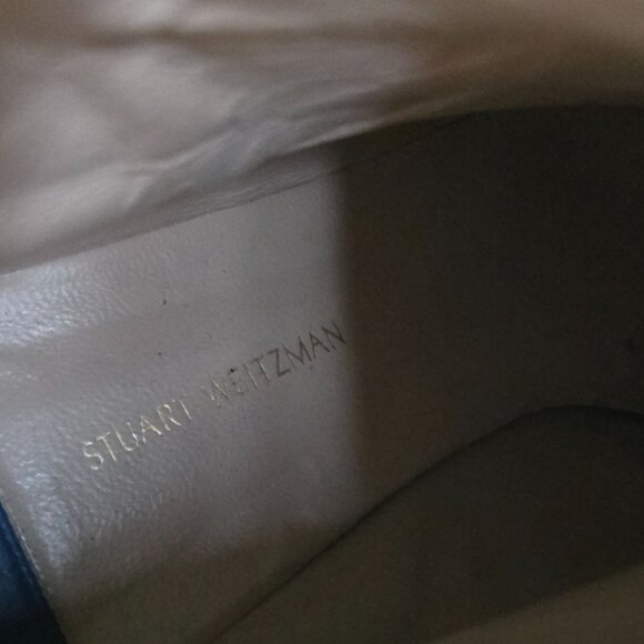 Stuart Weitzman Black Patent Leather Cap Toe Back Zip Heeled Boots Size 8M - Picture 9 of 9